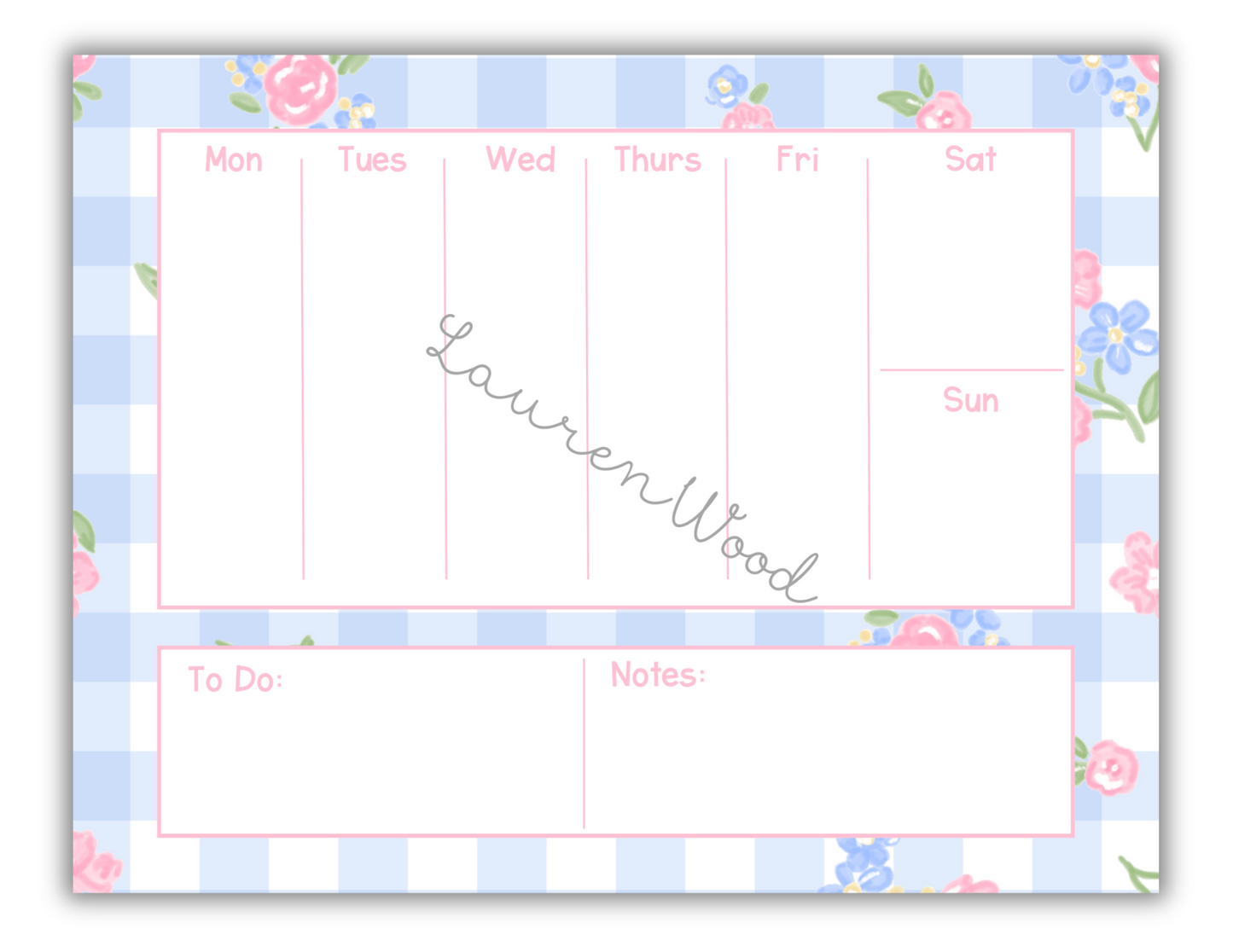 Blue Gingham Pink Floral Bows Weekly To-Do List Notepad