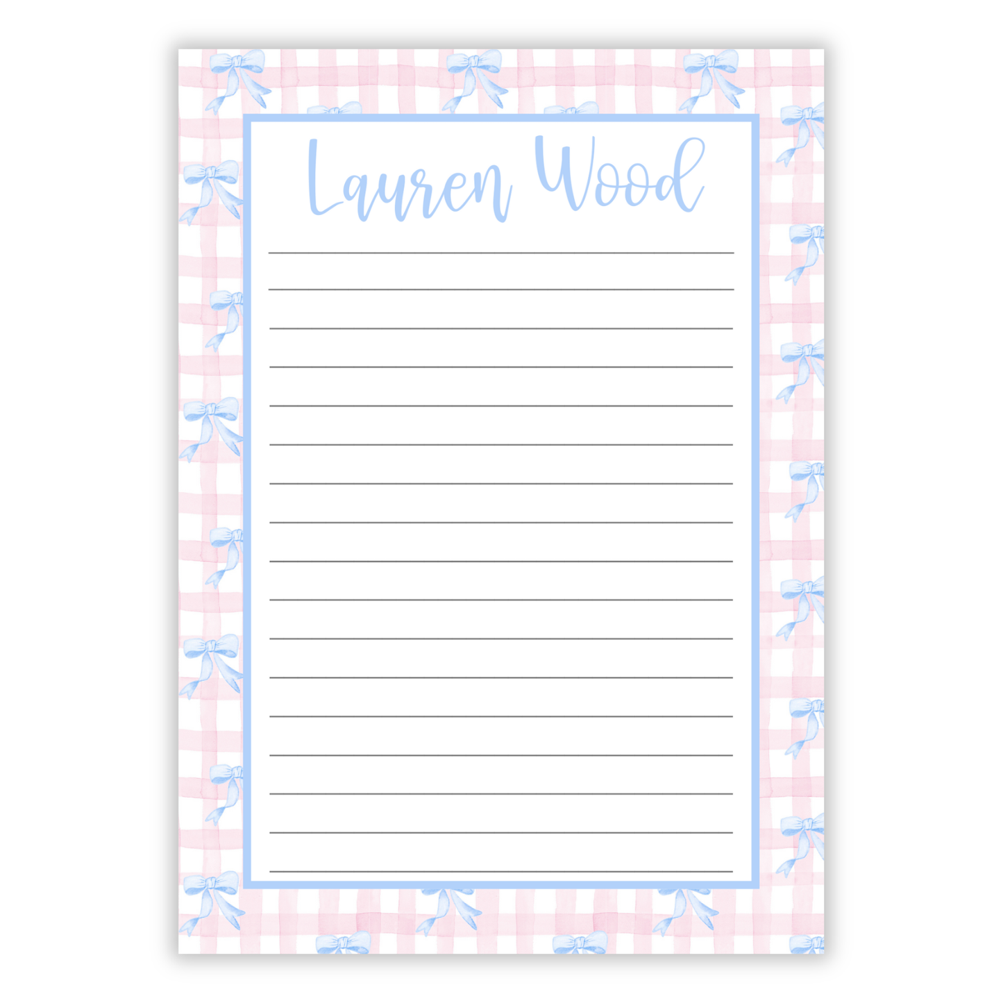 Pink Gingham Blue Bows Notepad