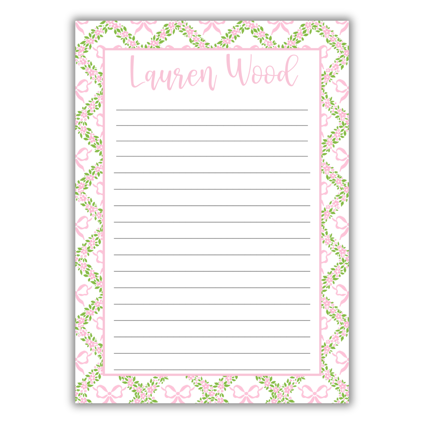 Pink Bow Greenery Notepad