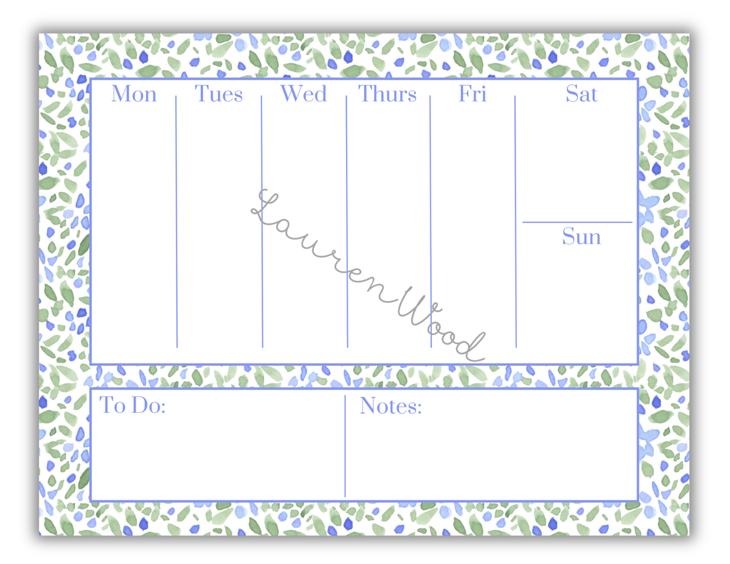 Blue & Green Floral Weekly To-Do List Notepad