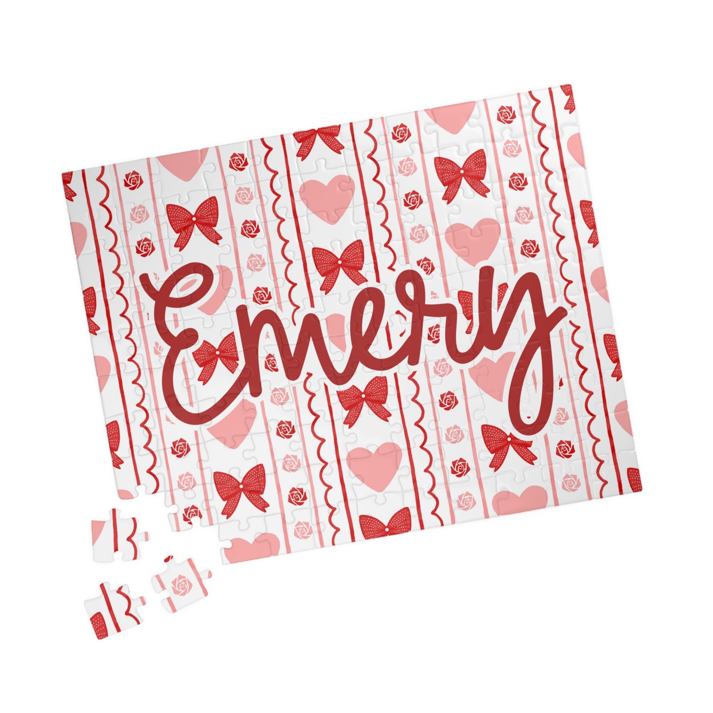 Personalized Valentine Puzzle — Custom Name Heart & Bow Jigsaw (110/252/520/1014 pcs)