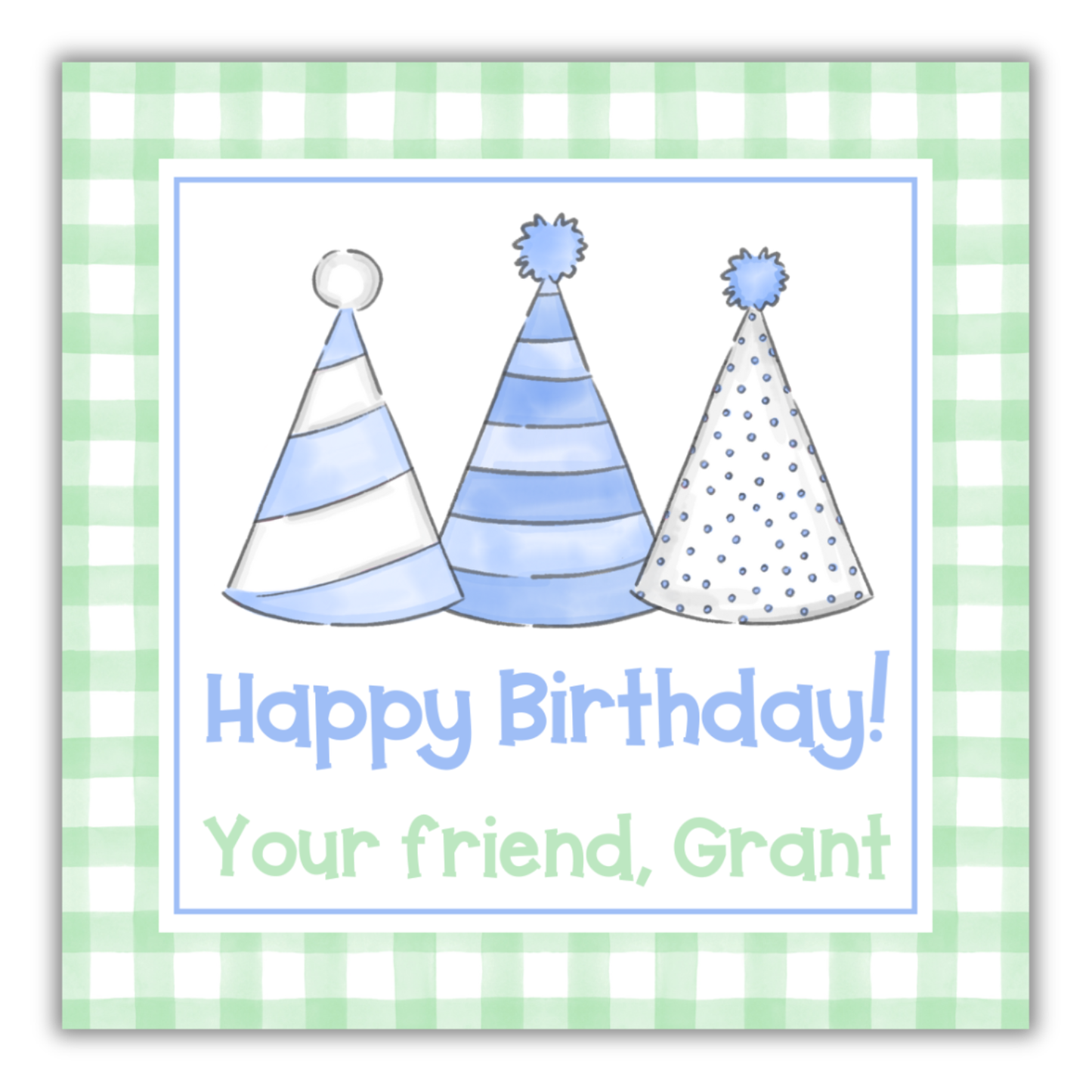Green Gingham Birthday Tag