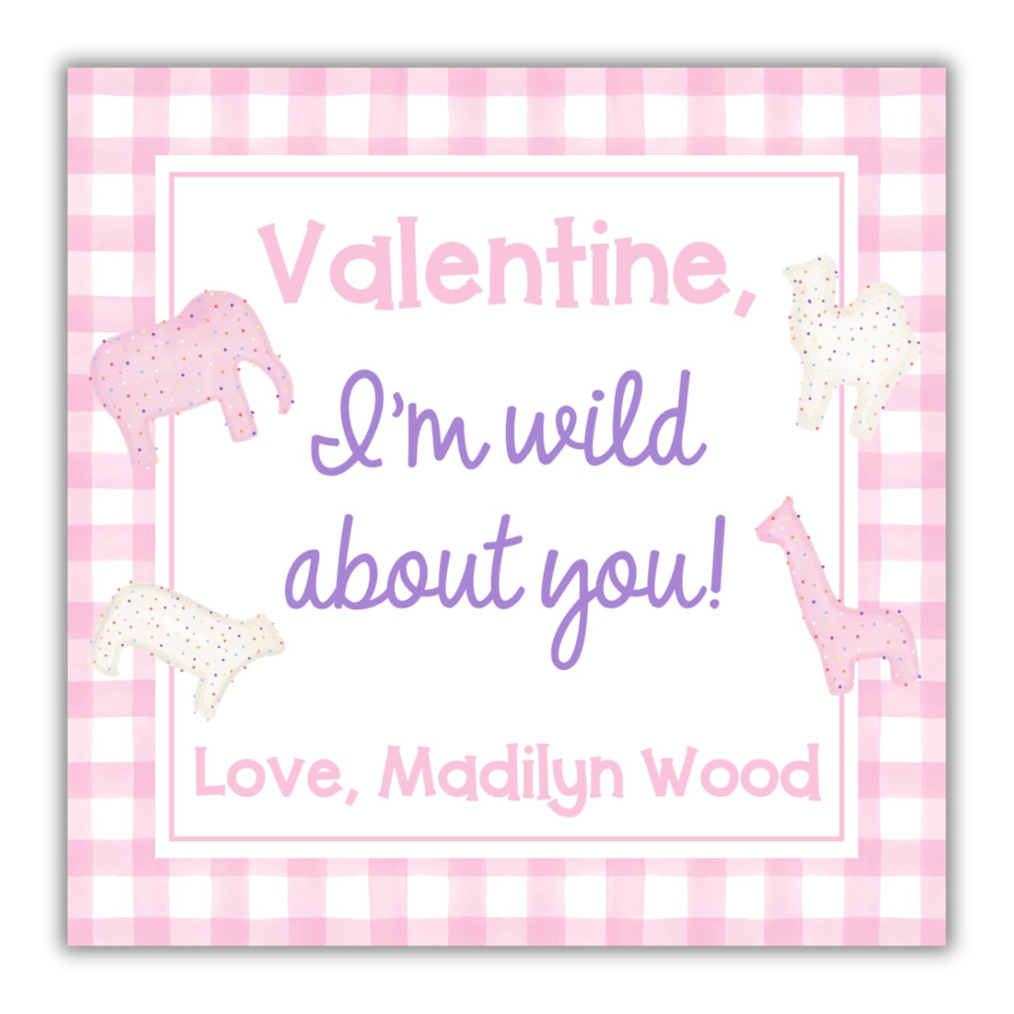 Wild About You- Animal Cracker- Valentine Tag Pink
