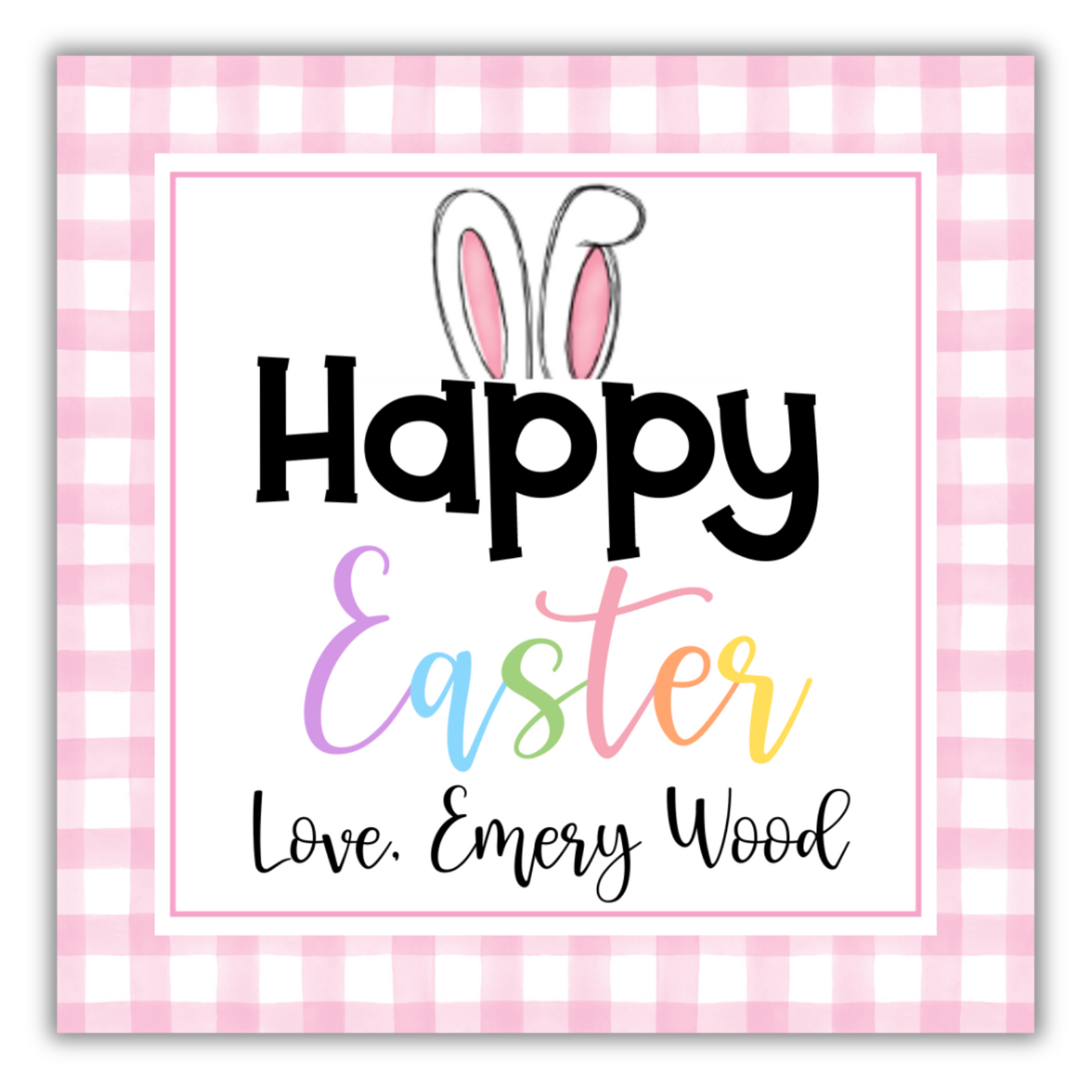 Happy Easter Pink Gingham Bunny Tag