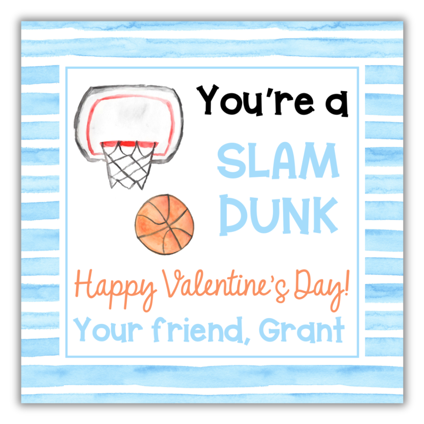 Slam Dunk Valentine Tag- Basketball Valentine