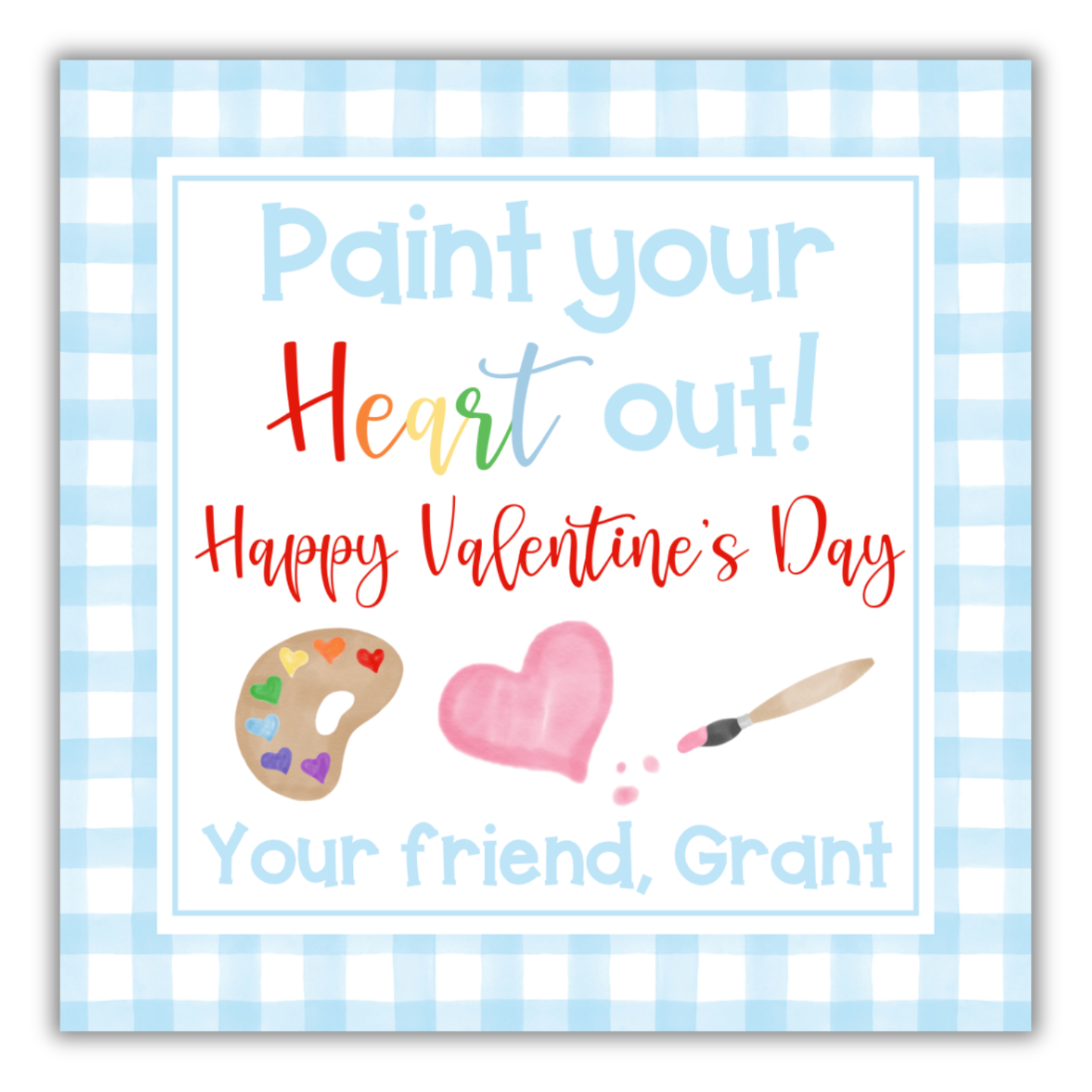 Paint your Heart Out Valentine Tag Blue