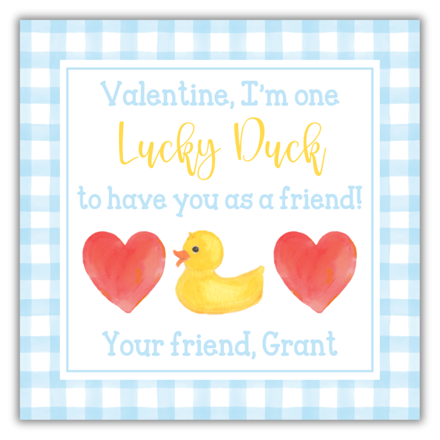 Lucky Duck Valentine Blue Tag