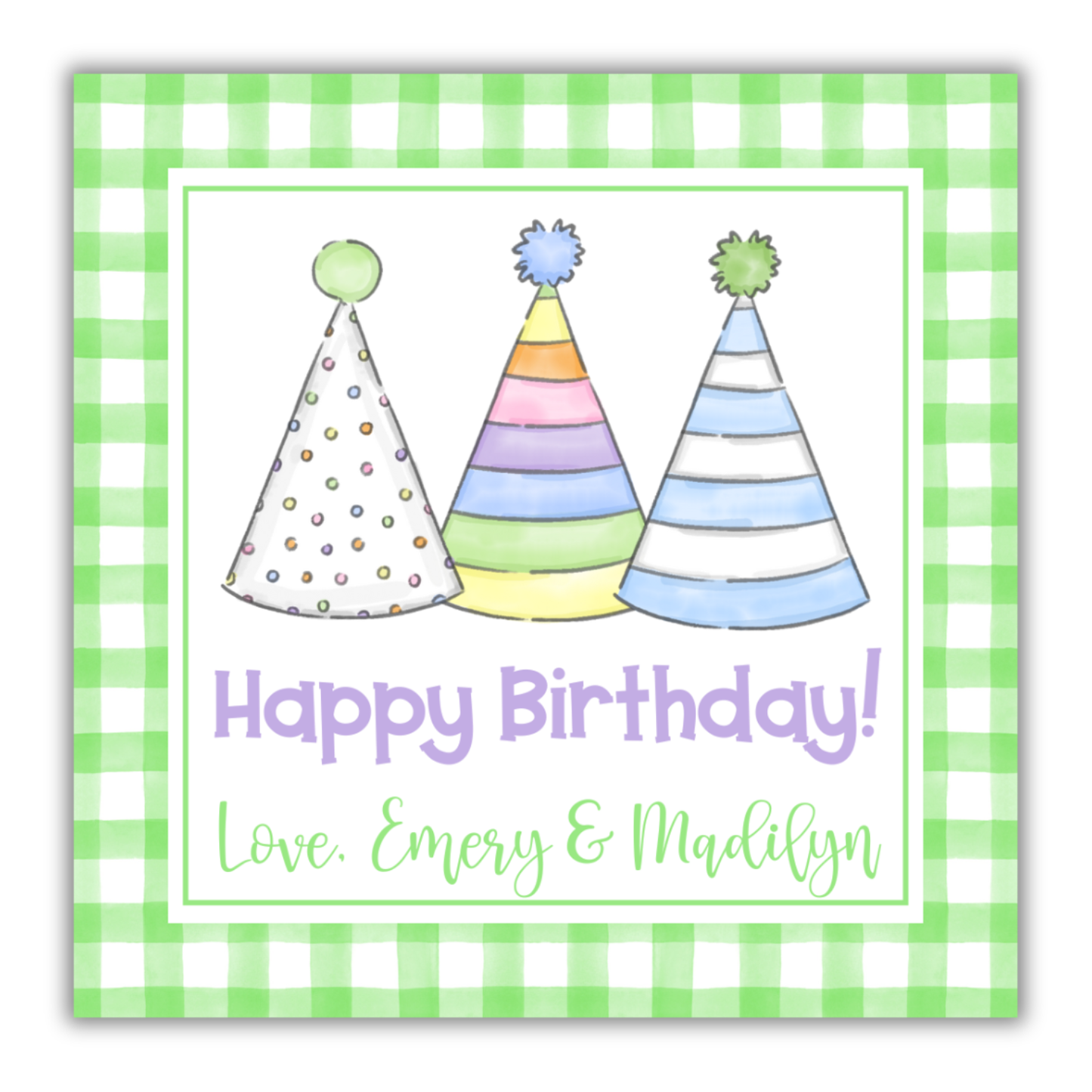 Light Green Gingham Birthday Tag