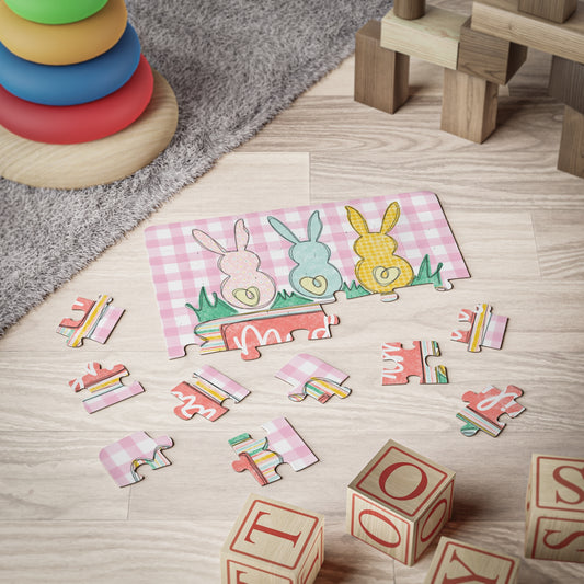 Personalized Kids Puzzle — Easter Bunny Trio 30-Piece Puzzle (Custom Name)