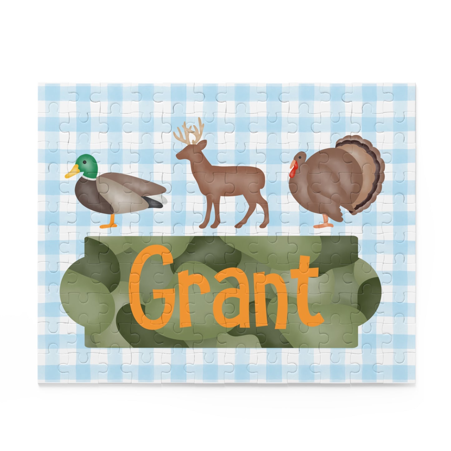 Personalized Kids Hunting Animals Puzzle — Name Puzzle with Duck, Deer & Turkey (120/252/500 pcs)