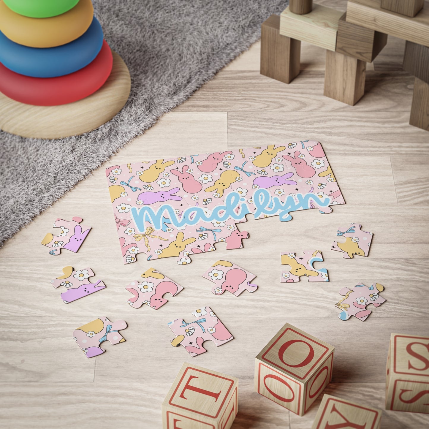 Personalized Bunny Puzzle — Custom 30‑Piece Kids' Jigsaw (Name "Madilyn")
