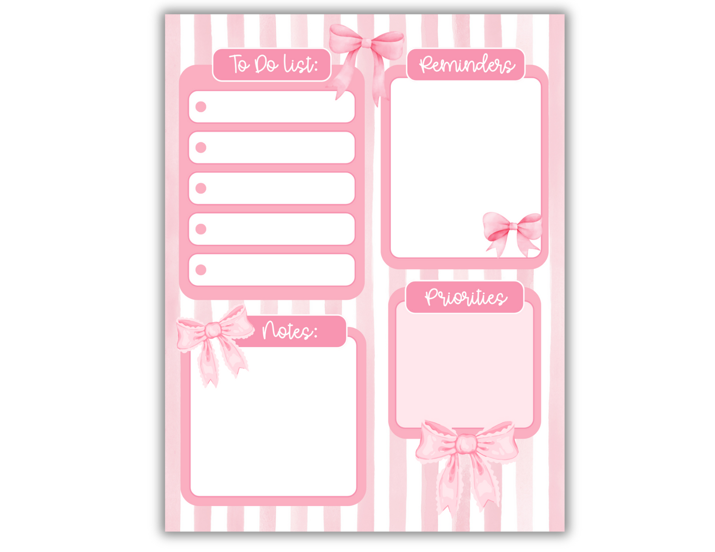 Pink Bows Stripe Weekly To-Do List Notepad