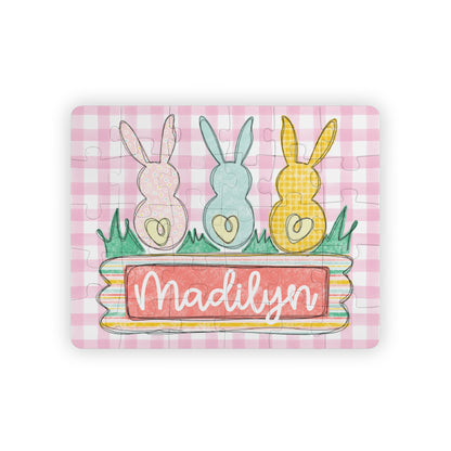 Personalized Kids Puzzle — Easter Bunny Trio 30-Piece Puzzle (Custom Name)