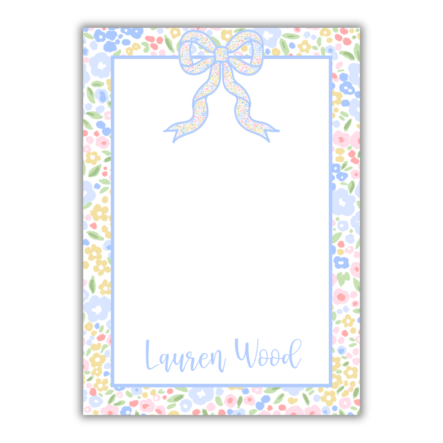 Blue Floral Notepad Big Bow