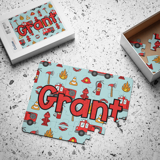 Personalized Kids Puzzle — 30-Piece Firetruck Name Puzzle