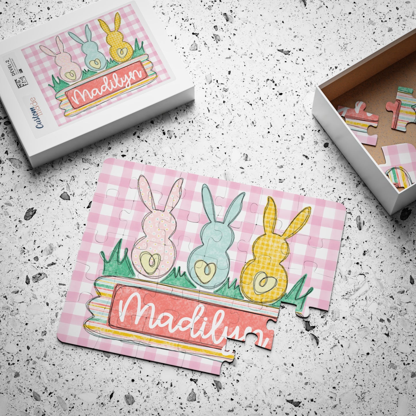 Personalized Kids Puzzle — Easter Bunny Trio 30-Piece Puzzle (Custom Name)