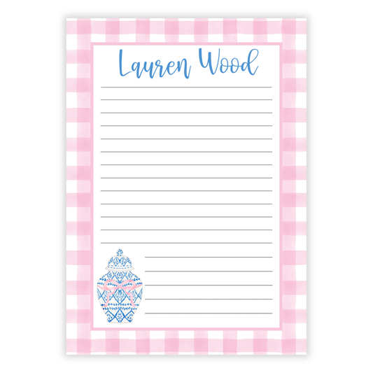 Pink Gingham Ginger Jar Notepad