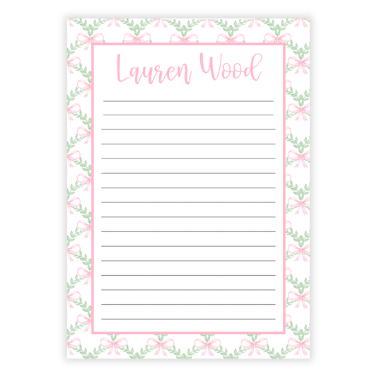 Pink Wreath Bow Notepad