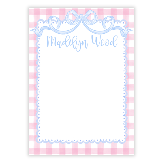 Pink Gingham Blue Bow Notepad
