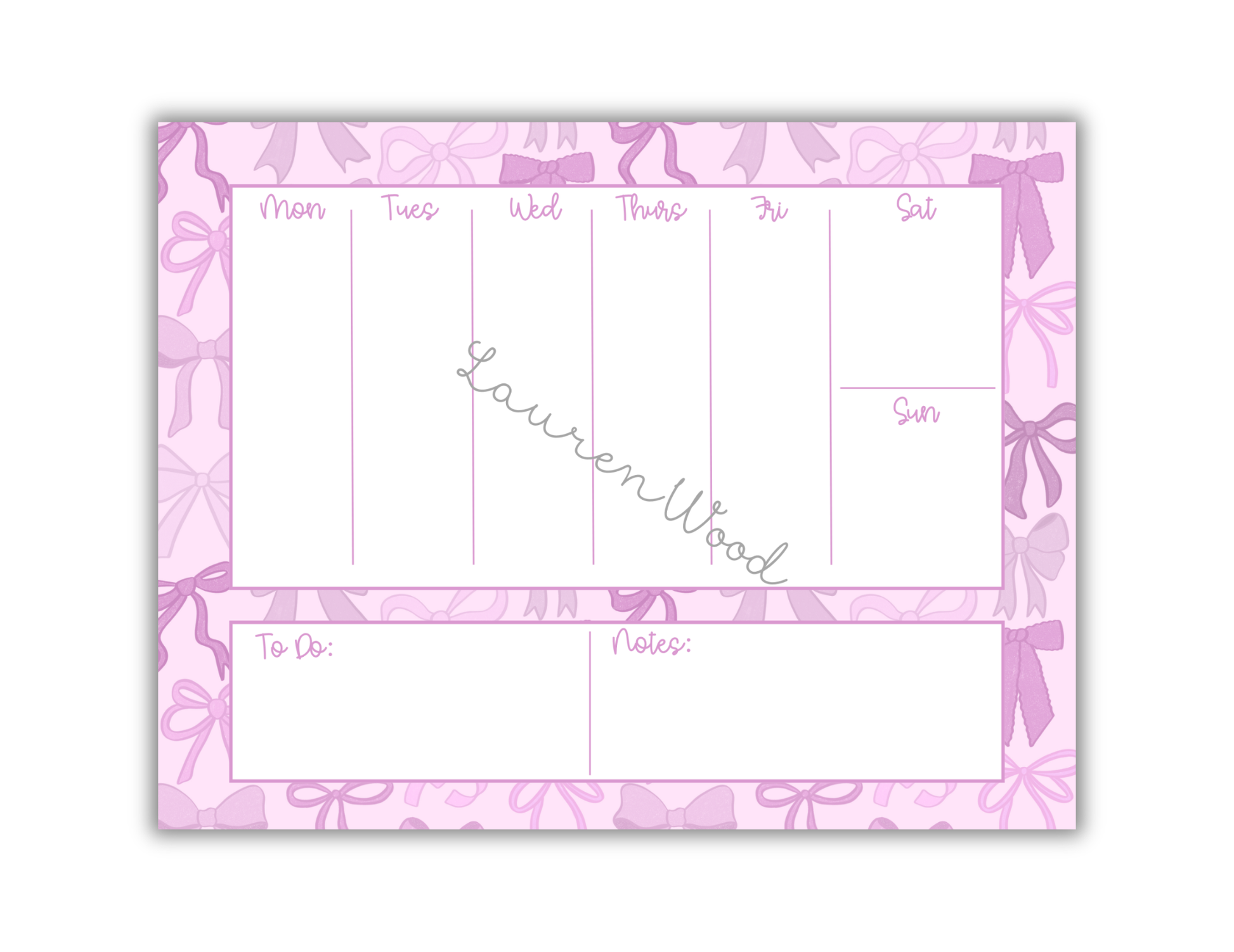 Weekly planner with pink floral design on a white background