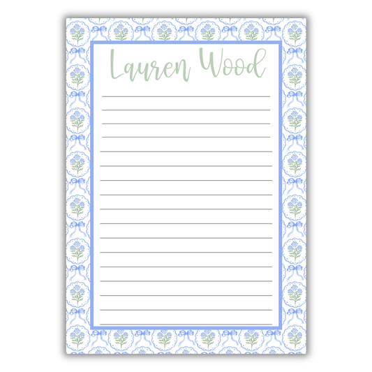 Blue Bow Floral Notepad