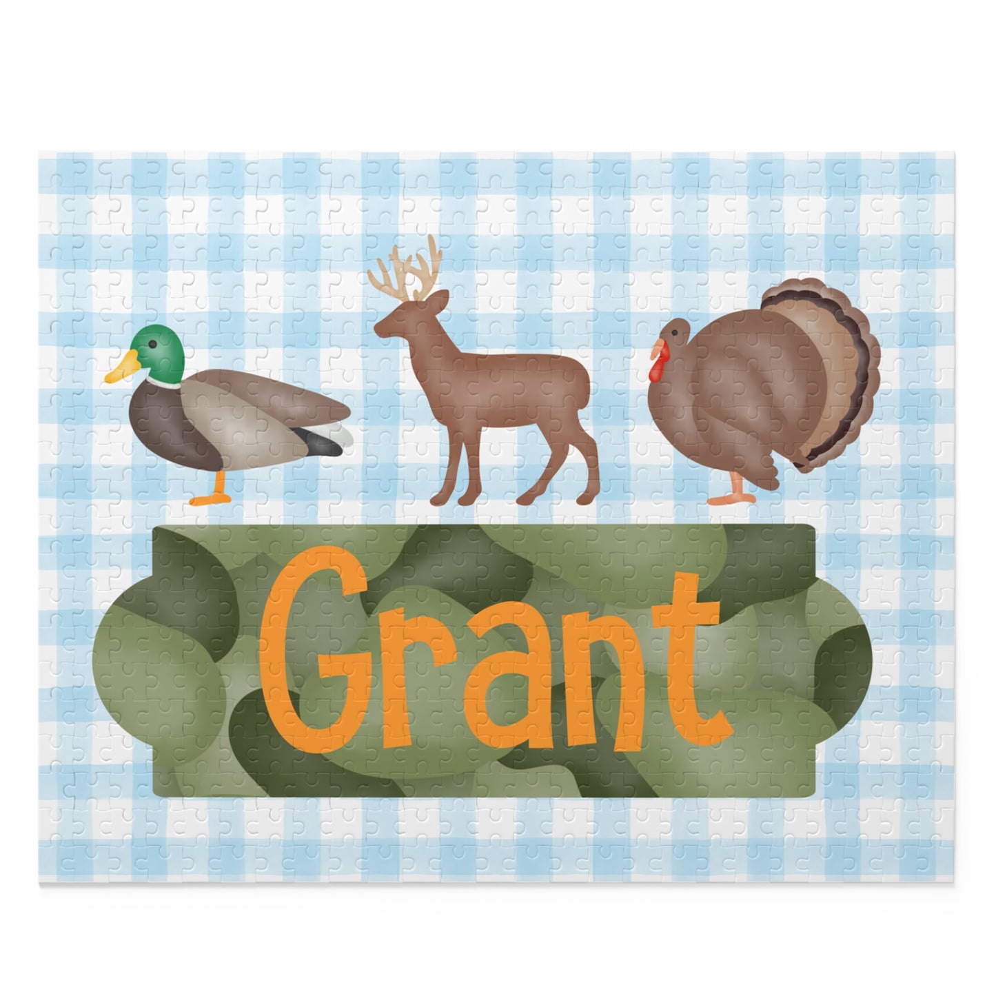 Personalized Kids Hunting Animals Puzzle — Name Puzzle with Duck, Deer & Turkey (120/252/500 pcs)