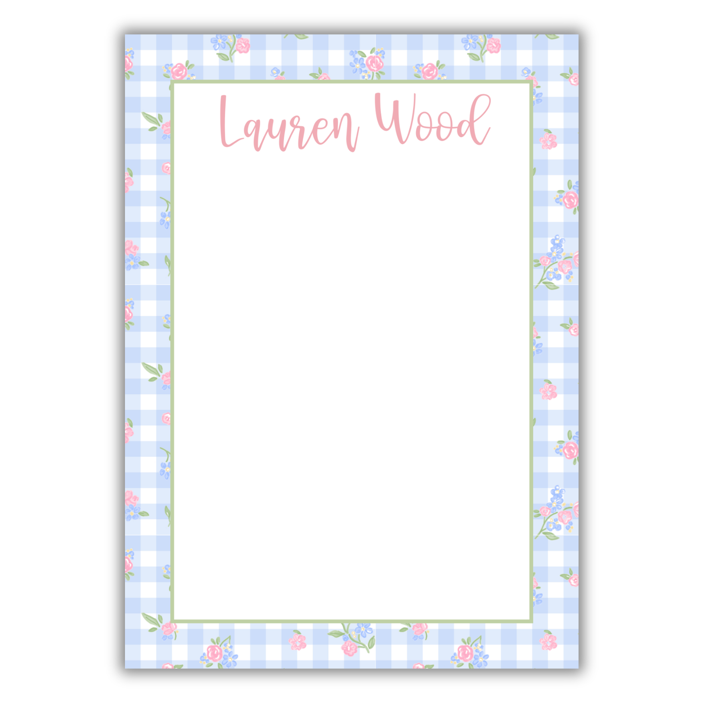 Blue Gingham and Floral Notepad