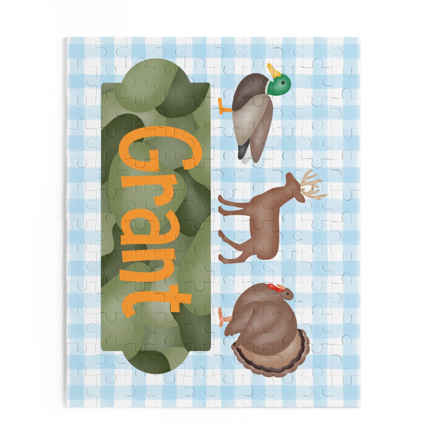 Personalized Kids Hunting Animals Puzzle — Name Puzzle with Duck, Deer & Turkey (120/252/500 pcs)