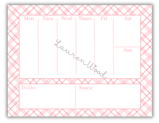 Pink Gingham Weekly To-Do List Notepad