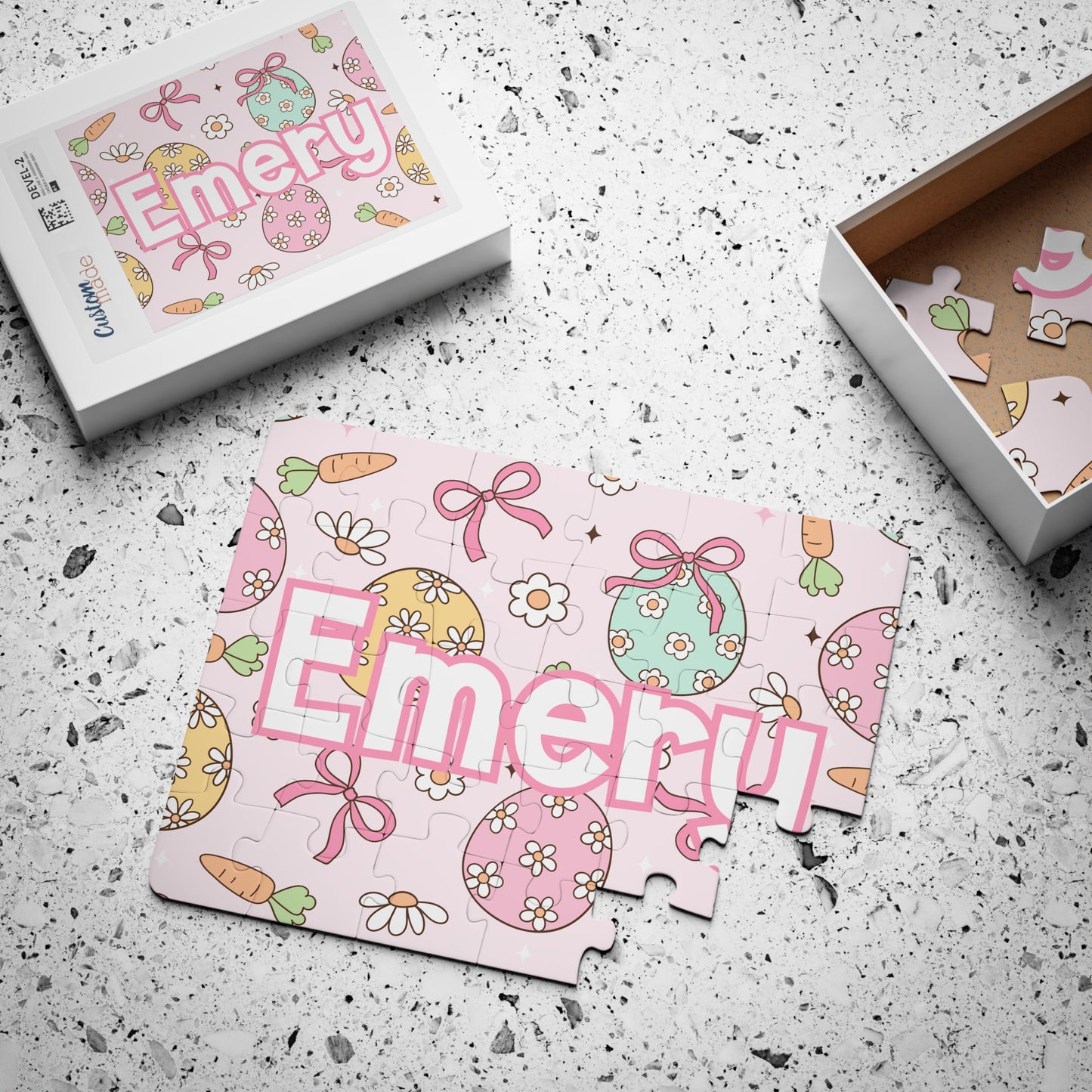 Personalized Kids Puzzle — Easter Eggs & Carrots Name Puzzle (30‑Piece)