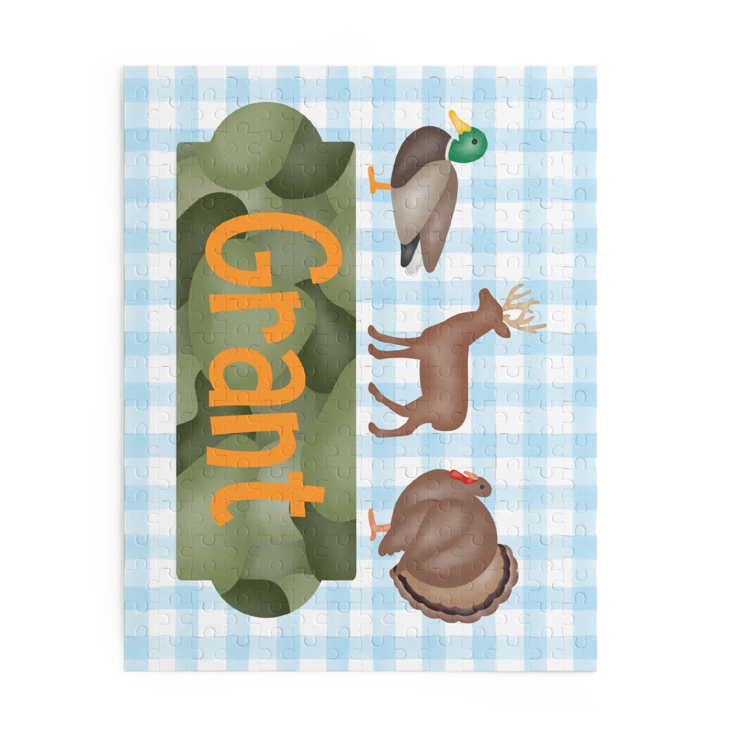 Personalized Kids Hunting Animals Puzzle — Name Puzzle with Duck, Deer & Turkey (120/252/500 pcs)