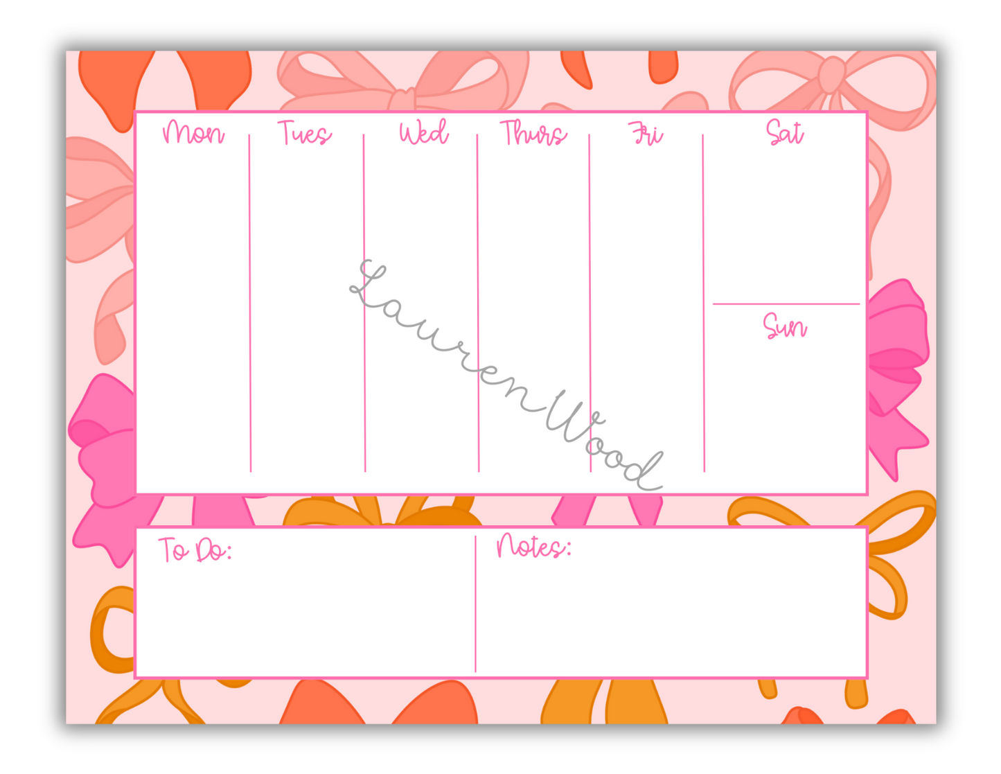 Orange & Pink Bows Weekly To-Do List Notepad