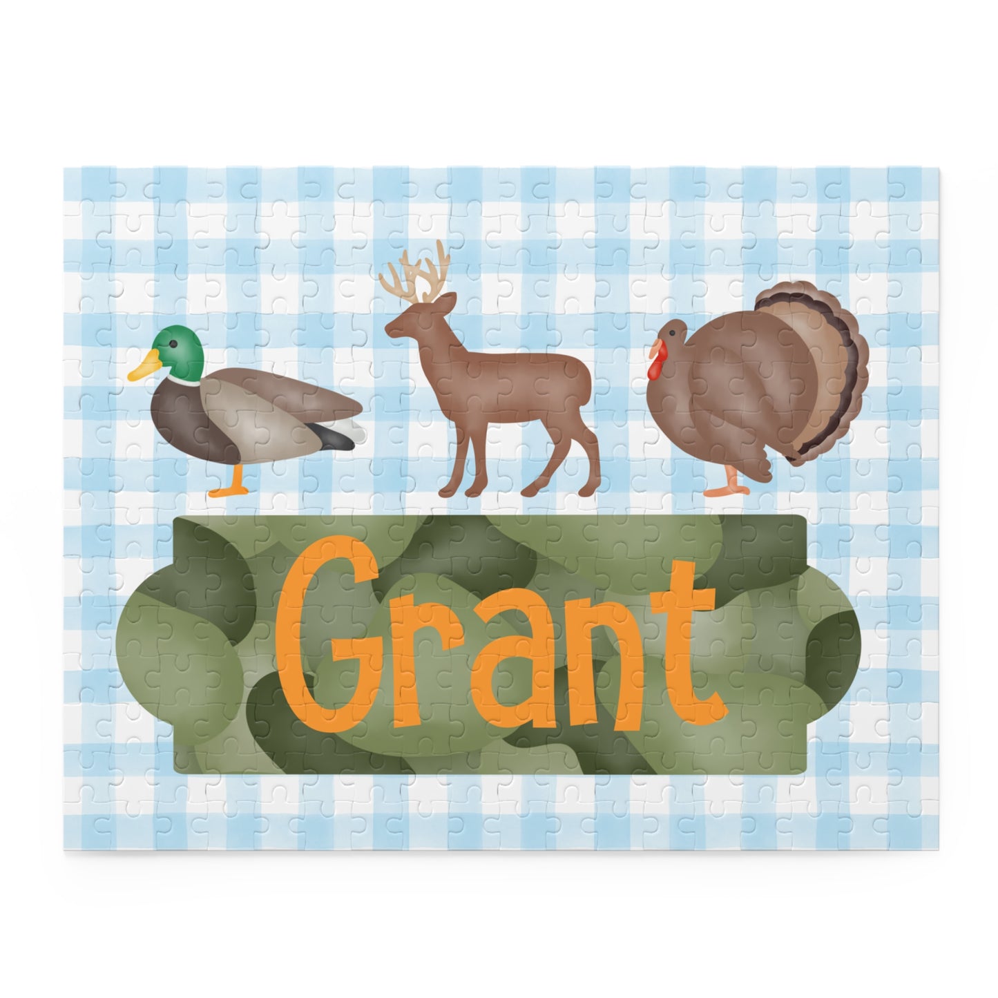 Personalized Kids Hunting Animals Puzzle — Name Puzzle with Duck, Deer & Turkey (120/252/500 pcs)