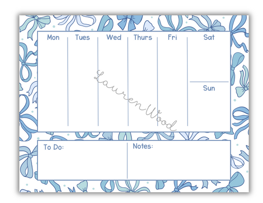 Weekly planner with floral border and personalized name on a white background
