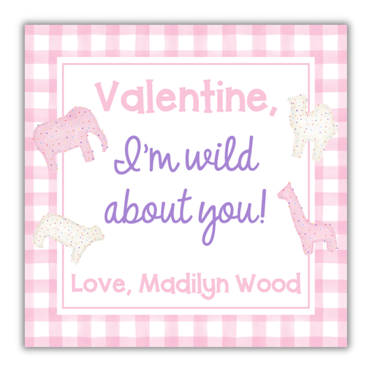 Wild About You- Animal Cracker- Valentine Tag Pink