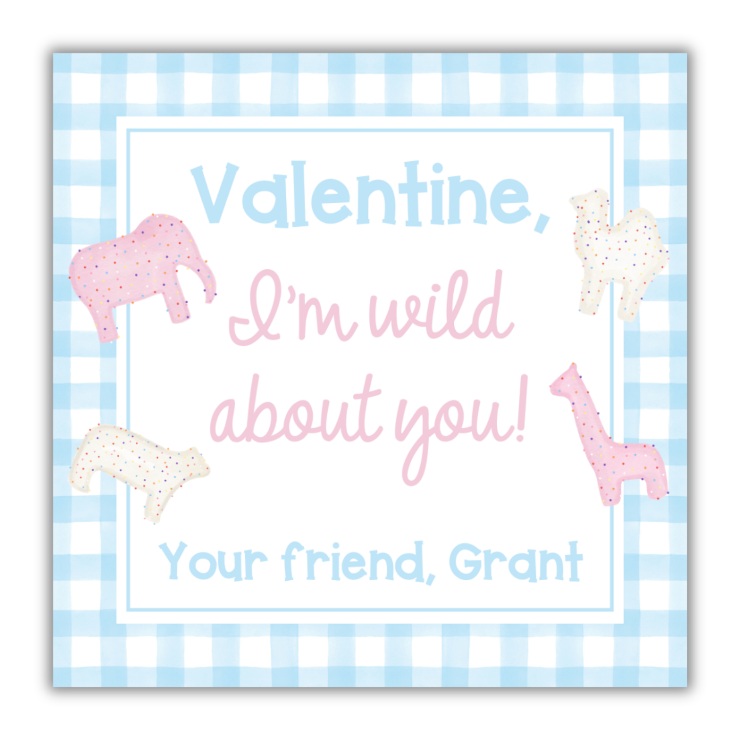 Wild About You- Animal Cracker- Valentine Tag Blue