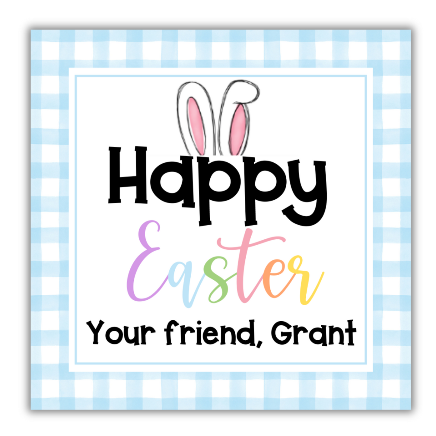 Happy Easter Blue Gingham Bunny Tag