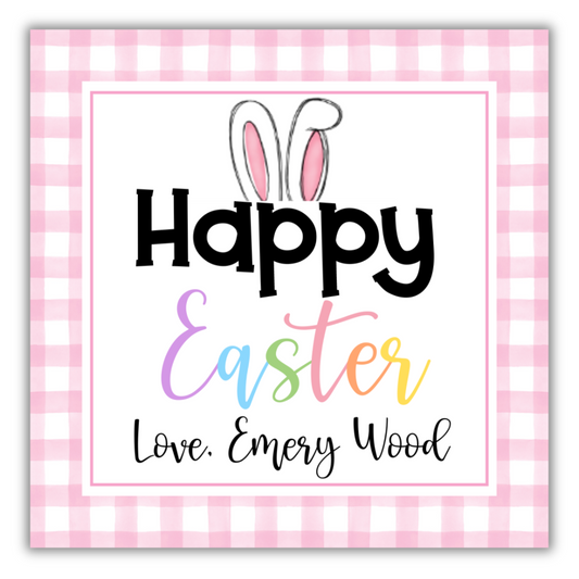 Happy Easter Pink Gingham Bunny Tag