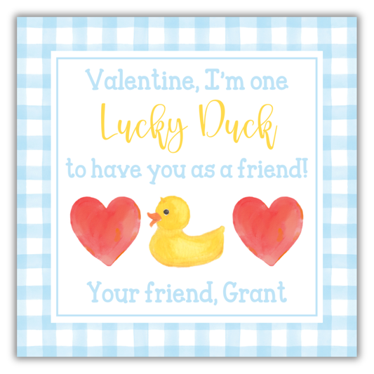 Lucky Duck Valentine Blue Tag