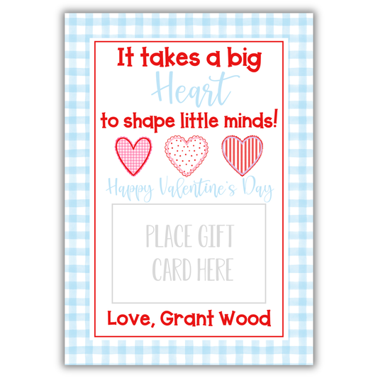 It Takes a Big Heart Blue - Valentine's Gift Card Holder