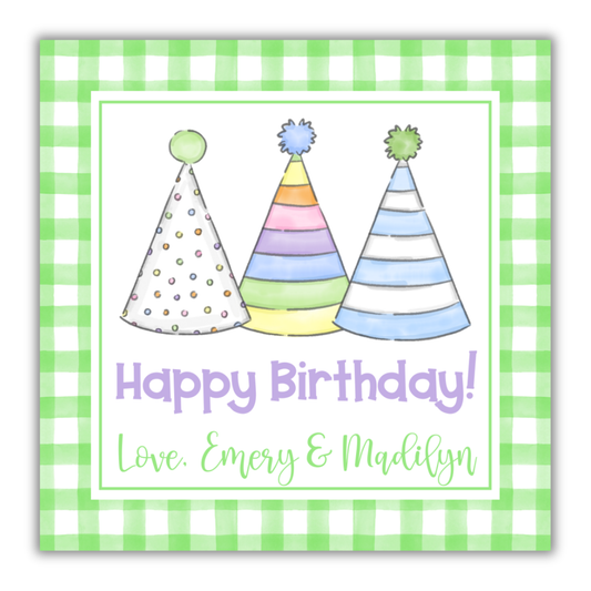 Light Green Gingham Birthday Tag