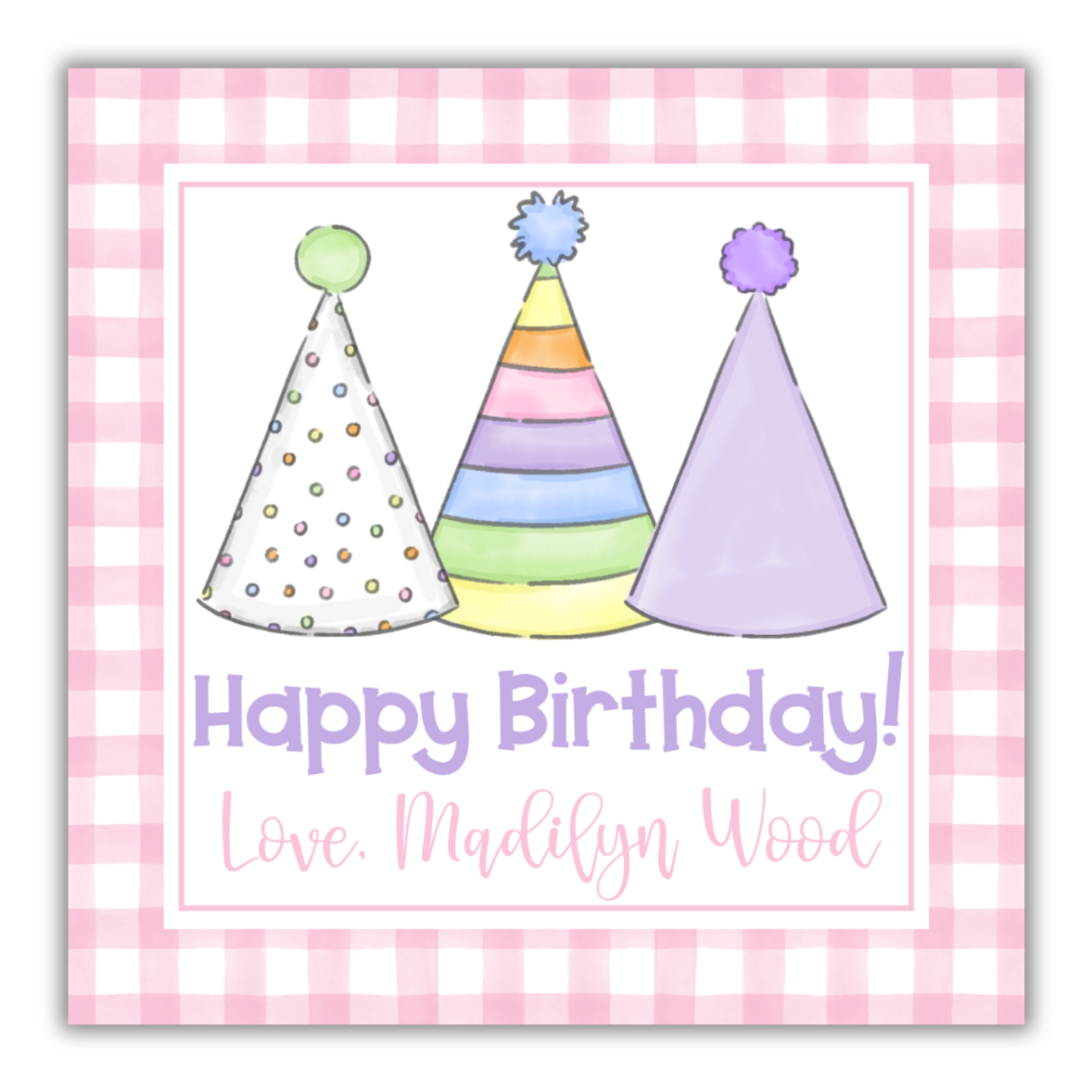 Pink Gingham Birthday Tag