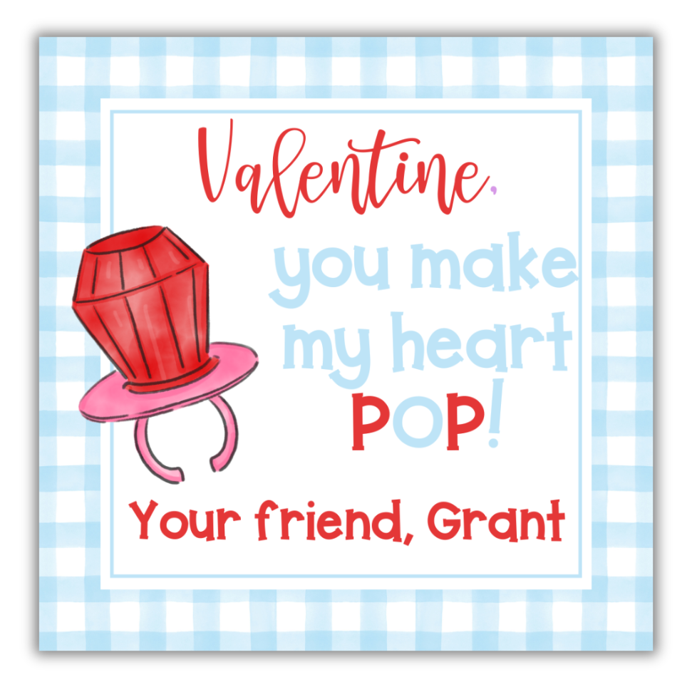Ring Pop Valentine Tag- Blue